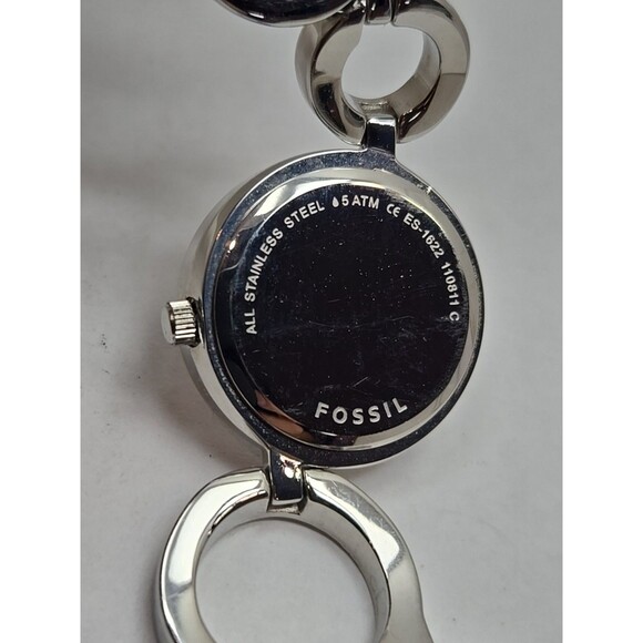 Fossil F2 ES1622 Womens Silver Circle Link Black Dial Watch Quartz New Battery